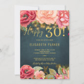 Happy 30 floral chic elegant 30th verjaardagsfeest kaart (Voorkant)