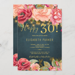 Happy 30 floral chic elegant 30th verjaardagsfeest kaart
