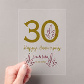Happy 30th anniversary name date golden red leaf acryl uitnodigingen (Insitu (Draagbaar))