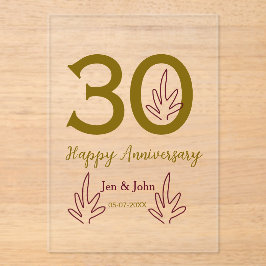 Happy 30th anniversary name date golden red leaf acryl uitnodigingen
