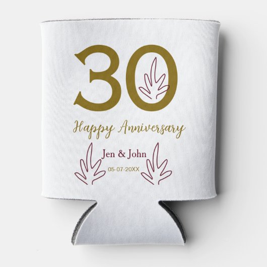 Happy 30th anniversary name date golden red leaf blikjeskoeler (Voorkant)