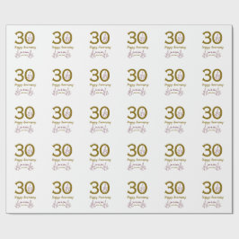 Happy 30th anniversary name date golden red leaf cadeaupapier