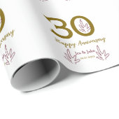 Happy 30th anniversary name date golden red leaf cadeaupapier (Rol Hoek)