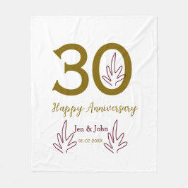 Happy 30th anniversary name date golden red leaf fleece deken