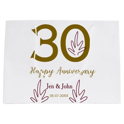 Happy 30th anniversary name date golden red leaf groot cadeauzakje (Voorkant)