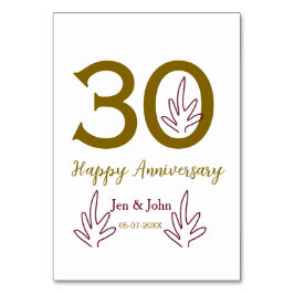 Happy 30th anniversary name date golden red leaf kaart