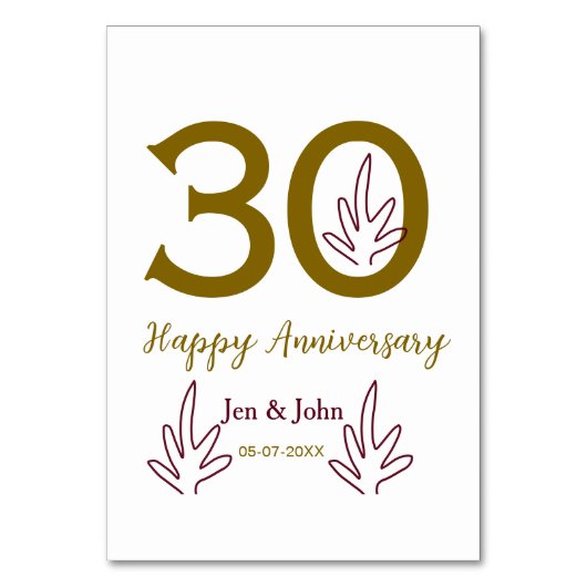 Happy 30th anniversary name date golden red leaf kaart (Voorkant)
