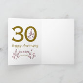 Happy 30th anniversary name date golden red leaf kaart (Binnen)
