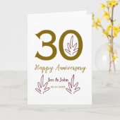 Happy 30th anniversary name date golden red leaf kaart (Gele Bloem)