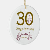 Happy 30th anniversary name date golden red leaf keramisch ornament (Rechts)
