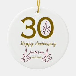 Happy 30th anniversary name date golden red leaf keramisch ornament
