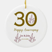 Happy 30th anniversary name date golden red leaf keramisch ornament (Achterkant)