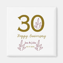 Happy 30th anniversary name date golden red leaf magneet