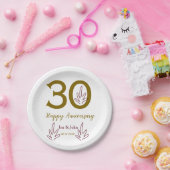 Happy 30th anniversary name date golden red leaf papieren bordje (Feest)
