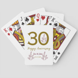 Happy 30th anniversary name date golden red leaf pokerkaarten