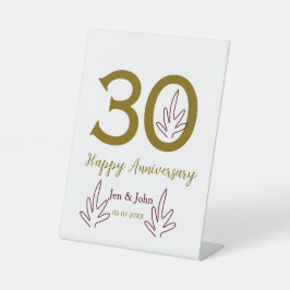 Happy 30th anniversary name date golden red leaf reclamebord met voetstuk