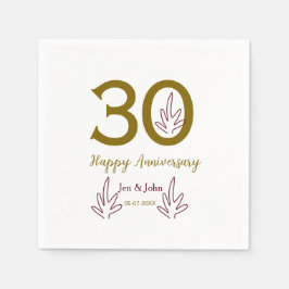 Happy 30th anniversary name date golden red leaf servet