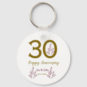 Happy 30th anniversary name date golden red leaf sleutelhanger (Voorkant)