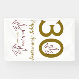Happy 30th anniversary name date golden red leaf spandoek