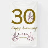 Happy 30th anniversary name date golden red leaf spandoek (Verticaal)