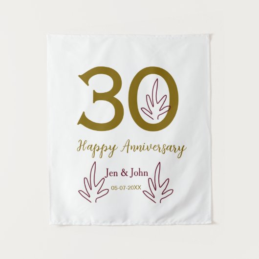 Happy 30th anniversary name date golden red leaf wandkleed (Voorkant)