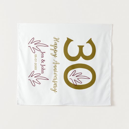 Happy 30th anniversary name date golden red leaf wandkleed (Voorkant (horizontaal))