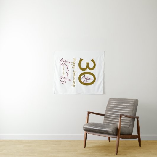 Happy 30th anniversary name date golden red leaf wandkleed (In Situ (horizontaal))