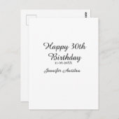 Happy 30th birthday add name date stylish simple  briefkaart (Voorkant / Achterkant)