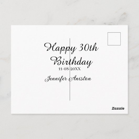 Happy 30th birthday add name date stylish simple briefkaart (Achterkant)