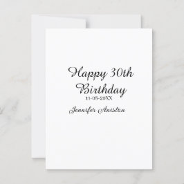 Happy 30th birthday add name date stylish simple briefkaart