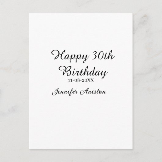Happy 30th birthday add name date stylish simple  briefkaart (Voorkant)