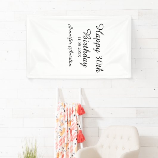 Happy 30th birthday add name date stylish simple spandoek (Insitu)
