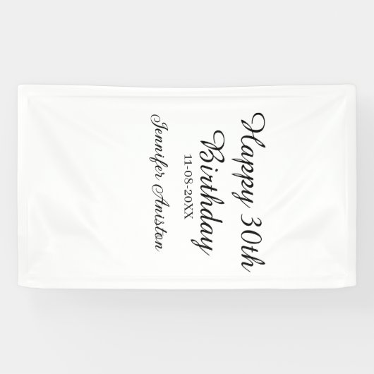 Happy 30th birthday add name date stylish simple spandoek (Horizontaal)