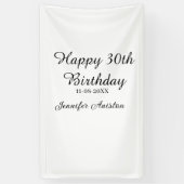 Happy 30th birthday add name date stylish simple spandoek (Verticaal)