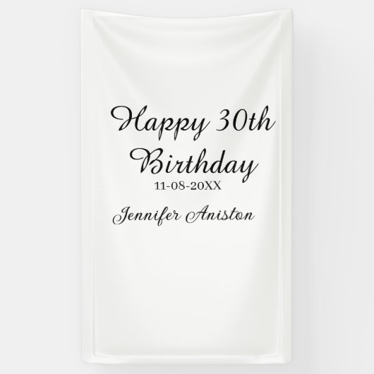 Happy 30th birthday add name date stylish simple spandoek (Verticaal)