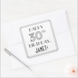 HAPPY 30th BIRTHDAY, Art Deco Style, Custom Name Vierkante Sticker<br><div class="desc">Dit elegante tijdperk 1920/1930s geïnspireerde kunstdeco lijkt vierkant sticker ontwerp heeft het bericht "HAPPY 30TH BIRTHDAY", plus een aangepaste geadresseerde naam. Het getal "30TH" heeft een fancy, geometrische vormgeving en er is ook een lijngrens rond het bericht met de verjaardagsgroet. Dergelijke stickers kunnen worden verspreid of gebruikt op een verjaardagsfeestje...</div>