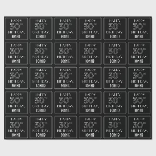 HAPPY 30TH BIRTHDAY; Art Deco Style met aangepaste Cadeaupapier (Zoom)