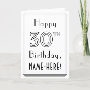 Happy 30th Birthday, Art Deco Style met aangepaste Kaart