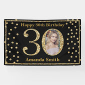 Happy 30th Birthday Banner Black en Gold Photo (Horizontaal)