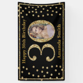 Happy 30th Birthday Banner Black en Gold Photo (Verticaal)