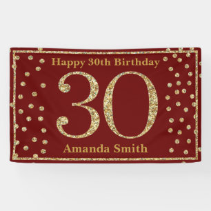 Happy 30th Birthday Banner Burgundy Red Gold