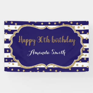 Happy 30th Birthday Banner.Navy Blue Glitter Spandoek