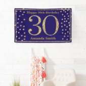 Happy 30th Birthday Banner Navy Blue Gold Glitter (Insitu)