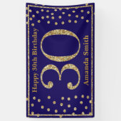 Happy 30th Birthday Banner Navy Blue Gold Glitter (Verticaal)