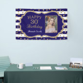 Happy 30th Birthday Banner Navy Blue Gold Photo (Beurs)