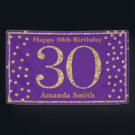 Happy 30th Birthday Banner Paars en Gold Glitter<br><div class="desc">Fijne 30ste verjaardag Banner Paars en Gold Glitter Confetti. Afdrukbaar digitaal. Voor verdere aanpassing,  te klikken gelieve de knoop "van de Aanpassing het"en ons ontwerphulpmiddel te gebruiken om deze sjabloon te wijzigen.</div>