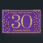 Happy 30th Birthday Banner Paars en Gold Glitter<br><div class="desc">Fijne 30ste verjaardag Banner Paars en Gold Glitter Confetti. Afdrukbaar digitaal. Voor verdere aanpassing,  te klikken gelieve de knoop "van de Aanpassing het"en ons ontwerphulpmiddel te gebruiken om deze sjabloon te wijzigen.</div>