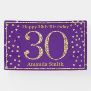 Happy 30th Birthday Banner Paars en Gold Glitter