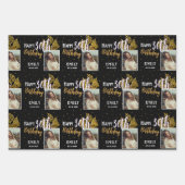 Happy 30th Birthday Black Gold Foliage Photo Inpakpapier Vel (Voorkant)