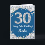 Happy 30th Birthday Blue en Silver Glitter Card Kaart<br><div class="desc">Happy 30th Birthday Blue en Silver Glitter Card met persoonlijke naam. Voor verdere aanpassing,  te klikken gelieve de knoop "van de Aanpassing het"en ons ontwerphulpmiddel te gebruiken om deze sjabloon te wijzigen.</div>